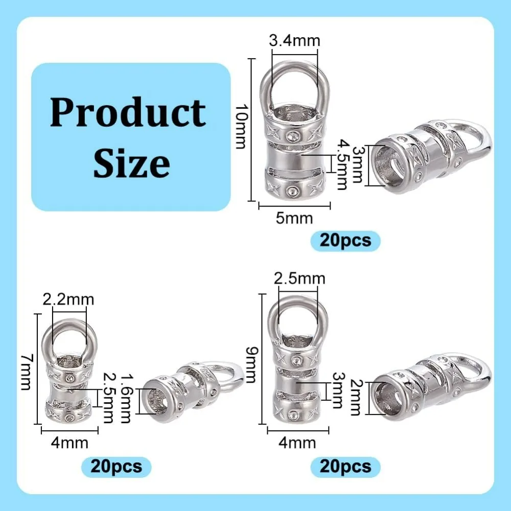 60Pcs 3 Sizes Brass Cord End Tips Ribbon Ending Clasp Tips End Caps with Hole Leather Tips Thread Ends for Necklace