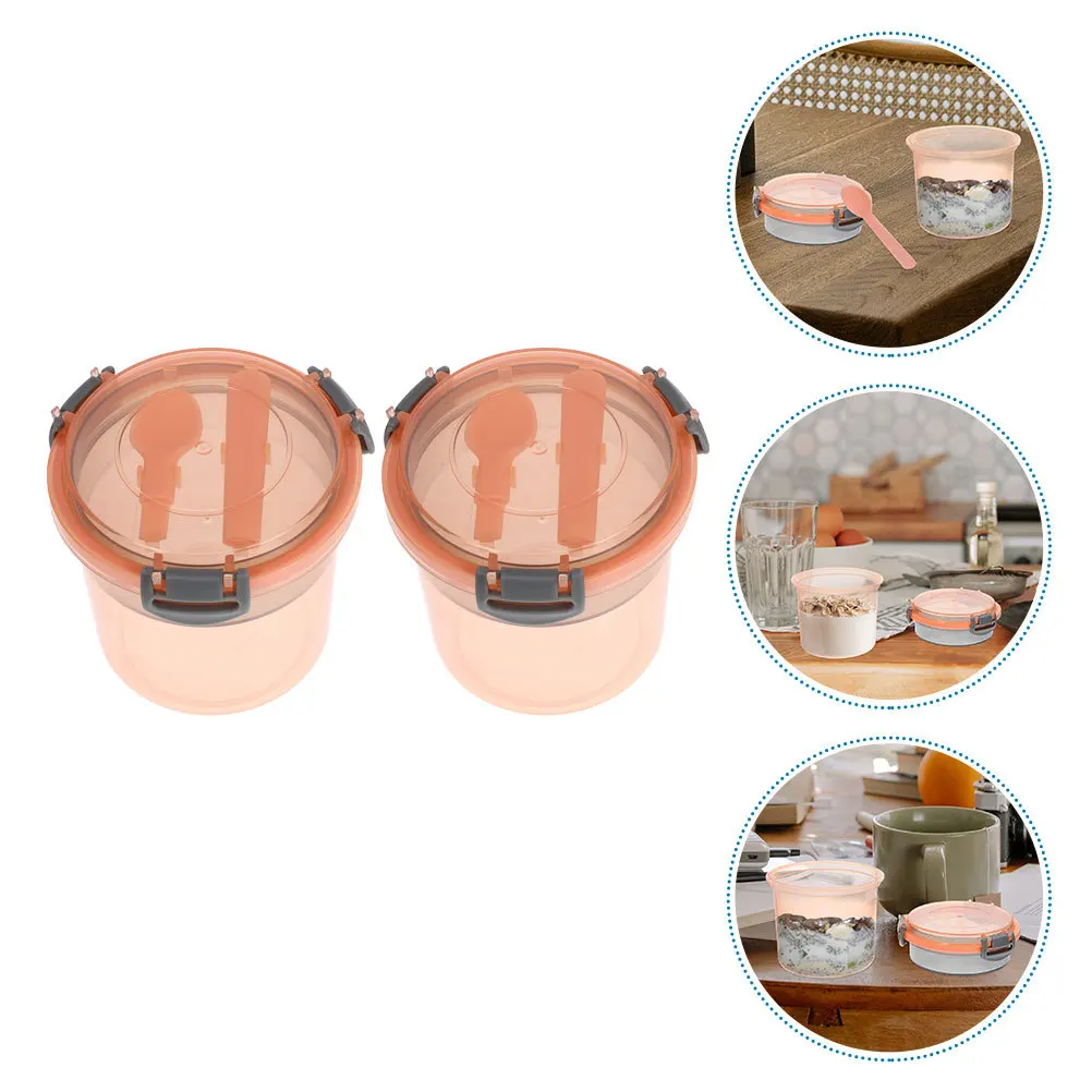 

2Pcs Oatmeal Jars with Spoon Breakfast Cereal Holder for Milk Tea Gift for Friends Coworkers