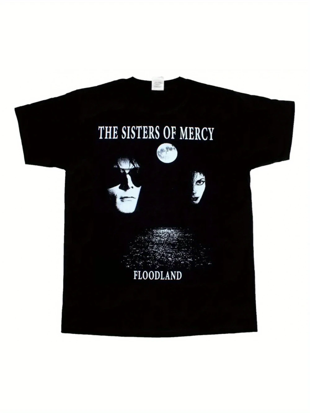 T-shirt imprimé Compassion Sisters Band Flooded Land Gothic Rock - T-shirt graphique artistique avec motif de lune et d'ondulations d'eau