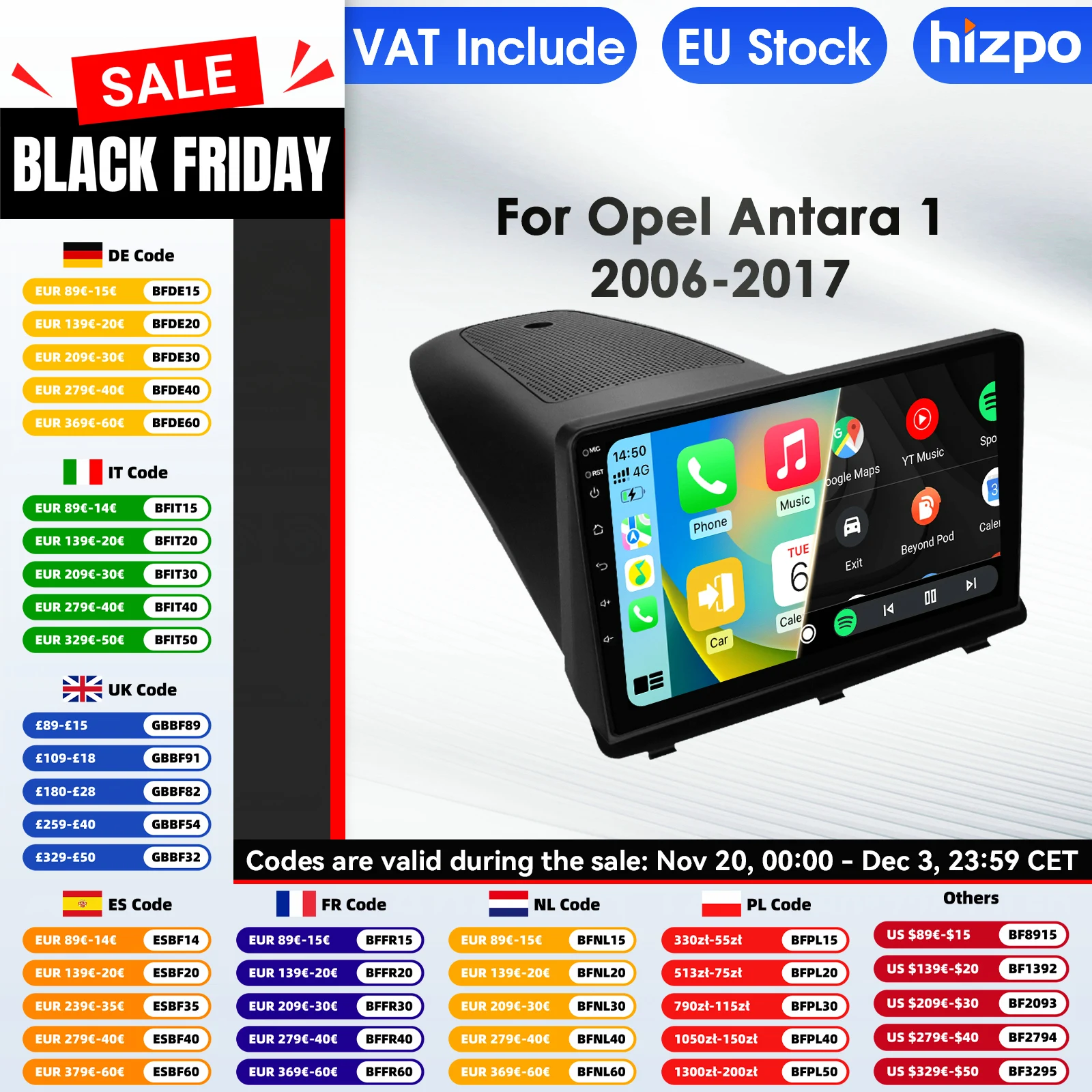 Hizpo 2 Din Autoradio pour Opel Antara 1 2006 - 2017 lecteur multimédia CarPlay Android Auto GPS Bluetooth WIFI FM Autoradio AI
