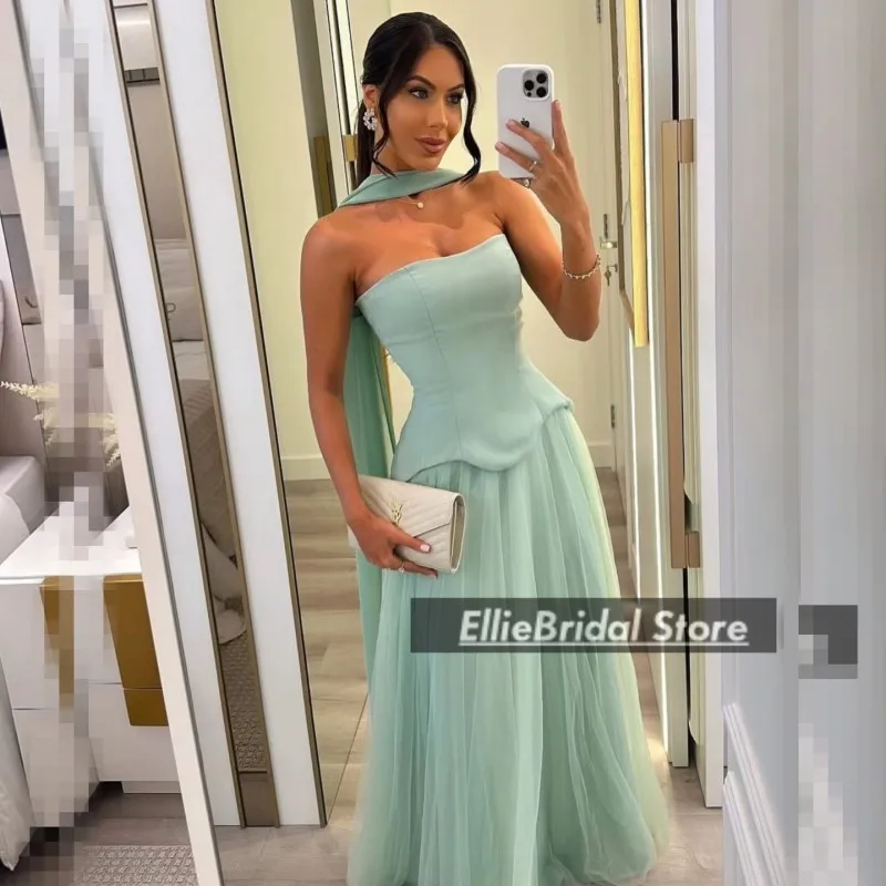 

Arabic Dubai Mint Green Evening Dresses With Wrap Satin Party Gowns فساتين للمناسبات الخاصة Customized