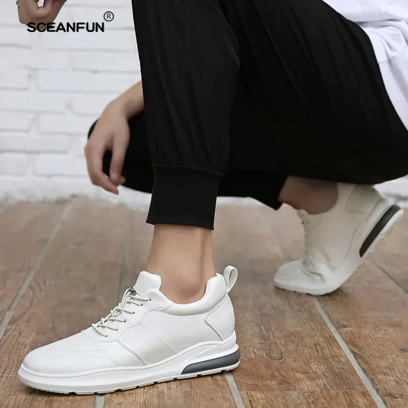 Sneakers men elevator shoes fashion soft leather heightening shoes for men hidden heels 8cm 6cm sports casual height luxury