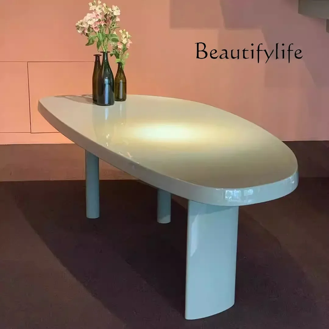 Light luxury paint desk minimalist office workbench semi-oval computer desk curved light luxury fashion
