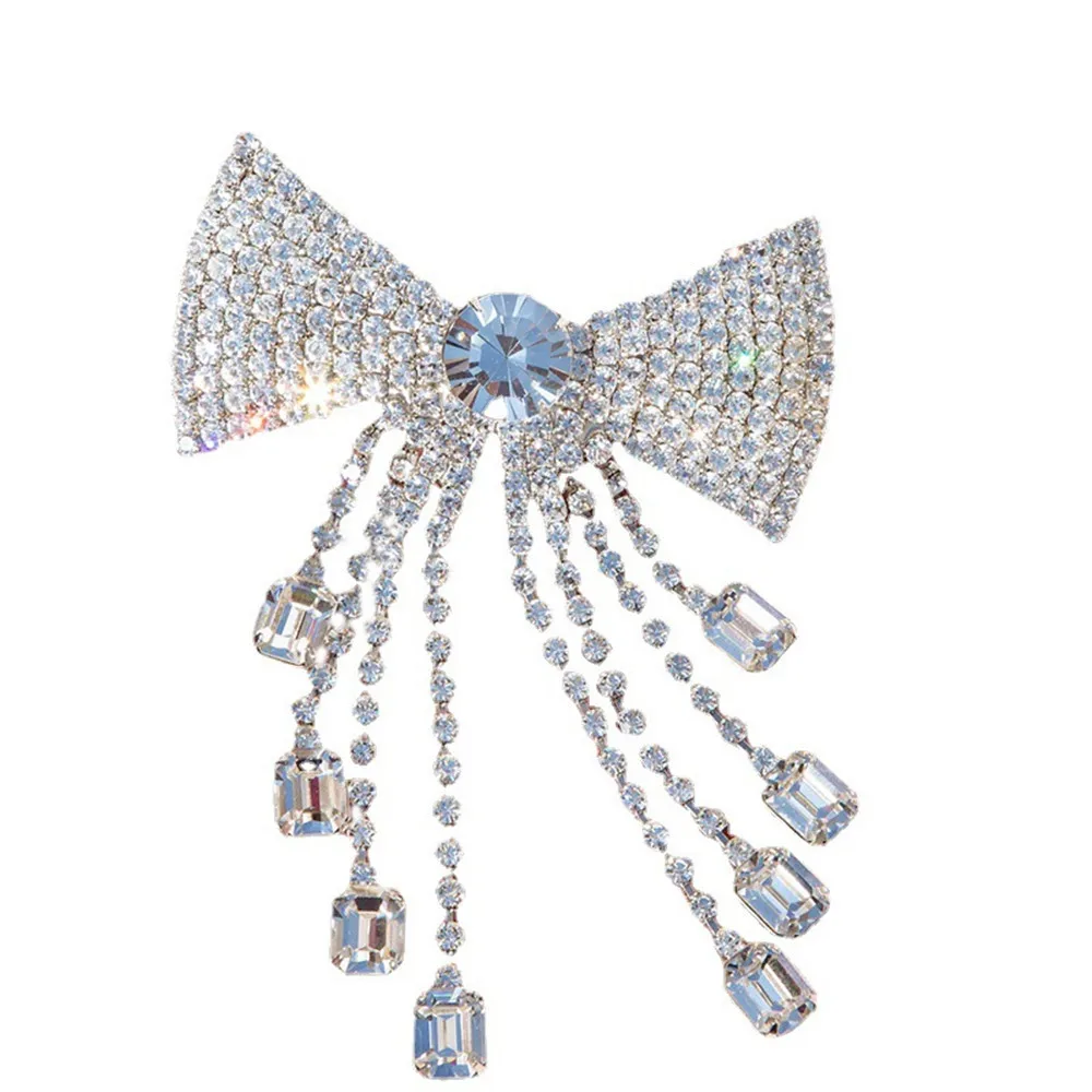 Luxury Rhinestone Butterfly Tassel Square Pendant Hair Clips Hair Comb Hair Jewelry for Women Crystal Bow Hairpin Hair Ornaments