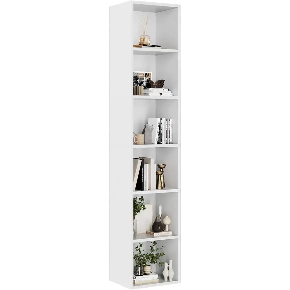 

6-Tier Tall Narrow Bookshelf, Cube Display Rack with Storage, CD Cabinet for Home or Office (White)