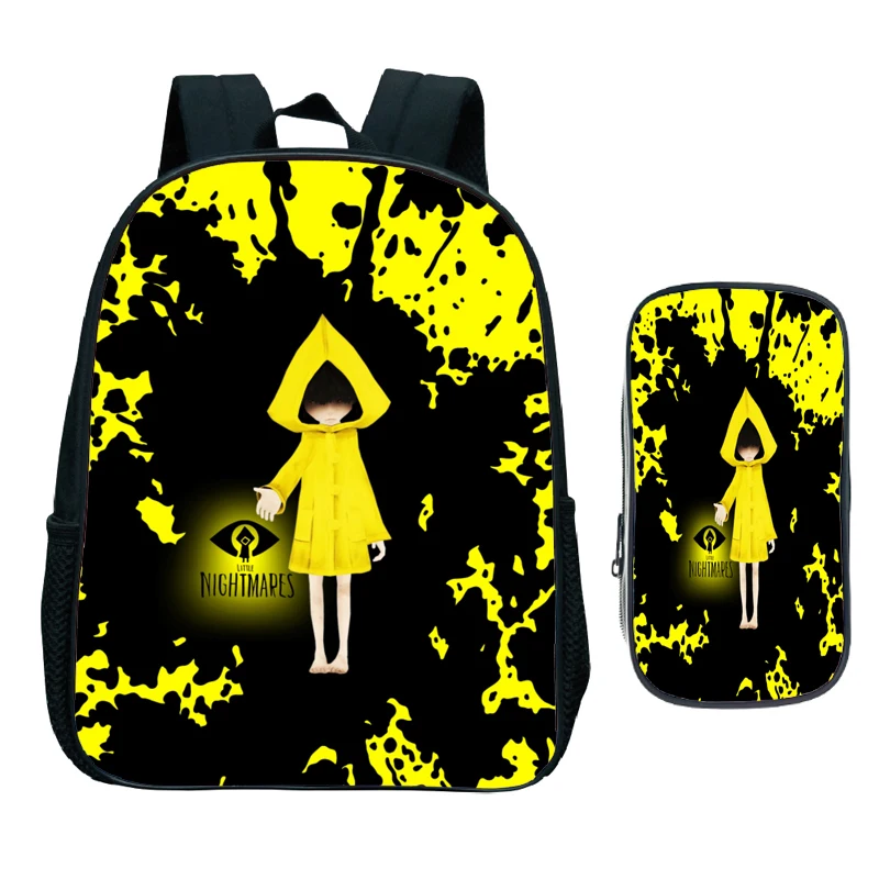 Mini mochila Little Nightmares 2 para crianças, meninos e meninas, bolsa de ombro do jardim de infância, mochila para crianças, kawaii Cartoon Knaps, 2 peças