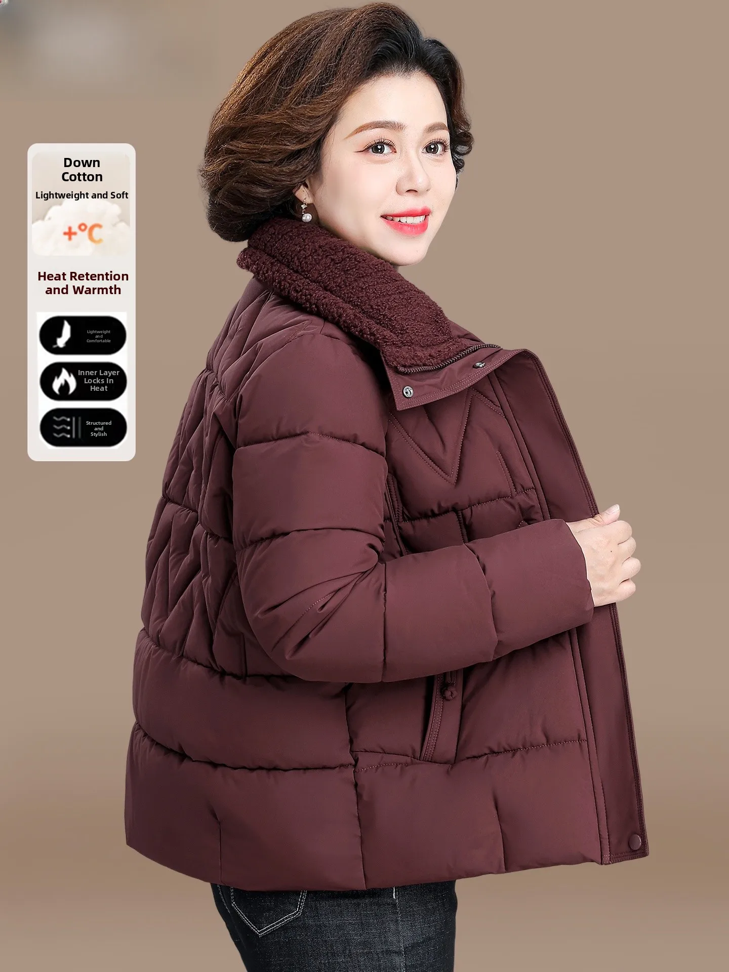 

Теплая и модная пуховая хлопковая куртка для мам, осенне-зимняя верхняя одежда, утепленная хлопковая одежда для женщин среднего и пожилого возраста.