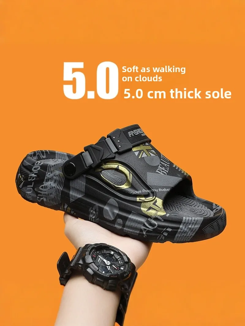 Sandalias deportivas de verano para hombre con suela gruesa, sin cordones, para playa, juveniles, con plantilla cómoda, dos en uno, pantuflas planas de EVA