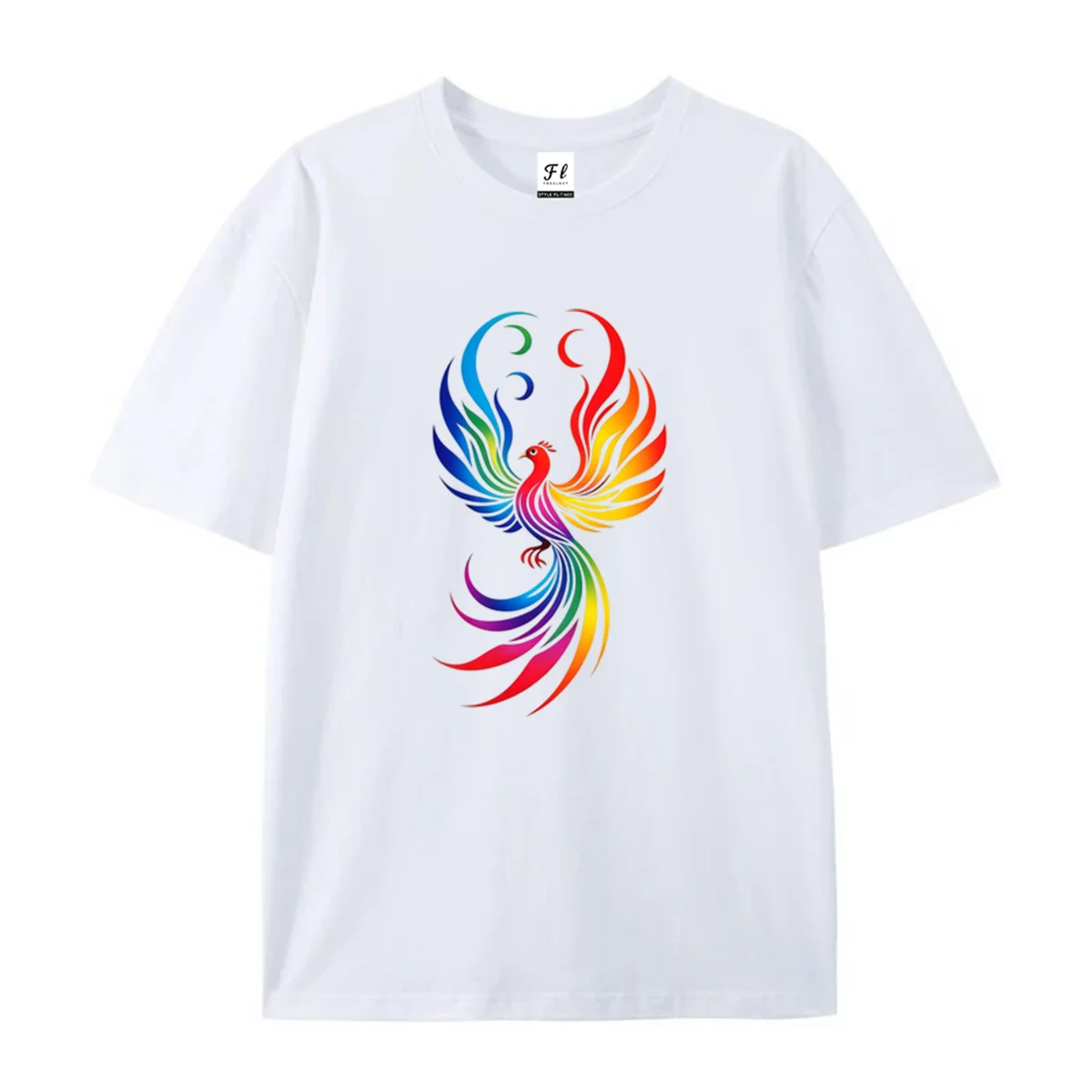Women Rainbow Gradient Phoenix Bird Print Short Sleeve T Shirt Mythical Creature Graphic Tee Casual Summer Cotton Ladies Tops