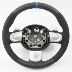 For Mini R55 R56 R57 R58 R59 R60 R61 Hand Stitched Non-slip Car Steering Wheel Cover DIY Blue Stitch Napa Leather Car Interior