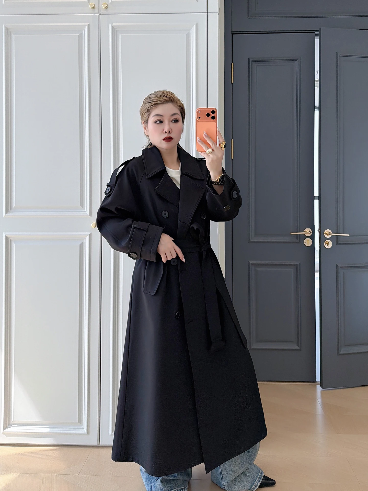 

Retro Style Slimming Coat for plus Size Women Commute Casual High Waist Polyester Fiber Long Sleeve Mid-Length Single Piece