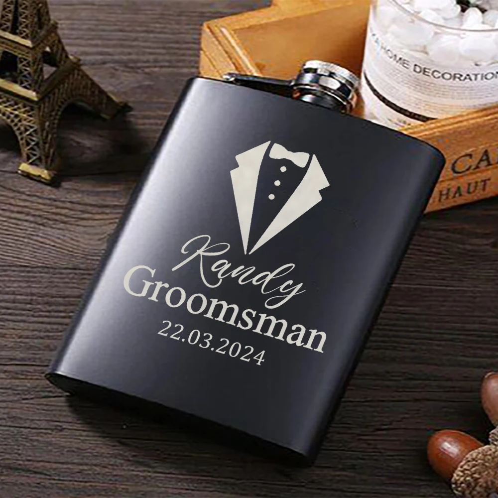 Custom Groomsmen Flask Engraved Name Hip Flask Stainless Steel Hip Flasks Groomsman Present Wedding Proposal Gift for Best Man