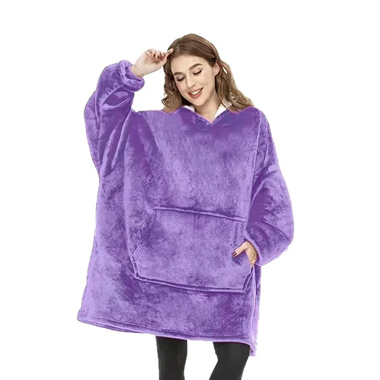 Oversized Hoodie Blanket Reversible Fleece Wearable Sweatshirt Cozy Soft Plush with Pocket