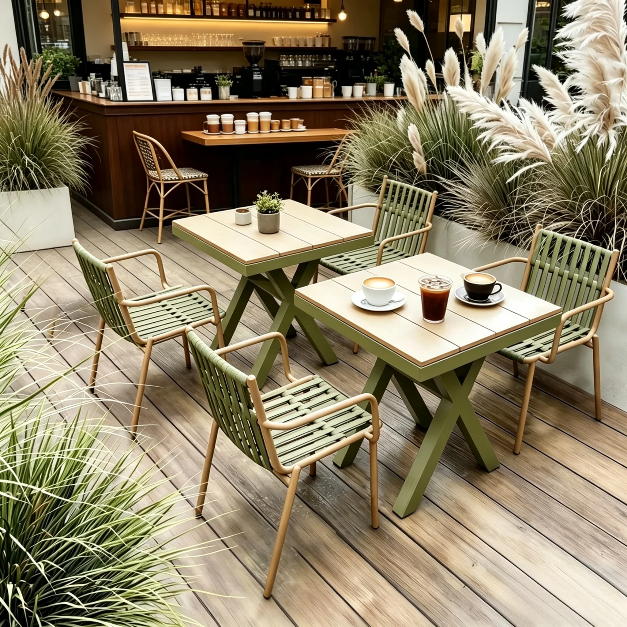 

PYH courtyard aluminum alloy plastic wood tables and cafe bar cafe western restaurant tables and chairs