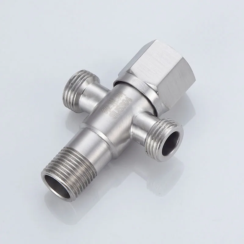 

304 Stainless Steel Bathroom Triangle Valve Faucet Accessories Two Way Angle Valve G1/2 Thread Water Inlet