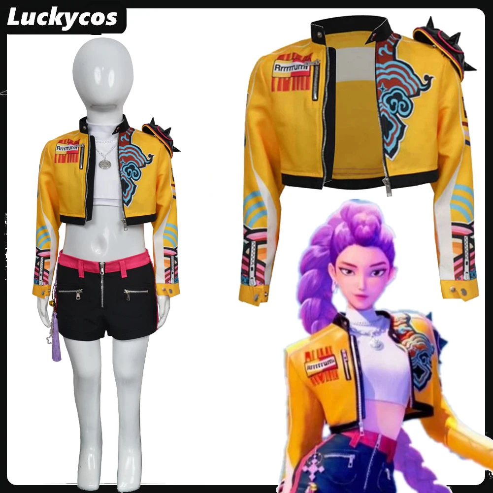 

Rumi Jacket Cosplay Costume Demon Hunters KPop Roleplay Kids Vest Shorts Necklace Outfits Halloween Carnival Children Suit