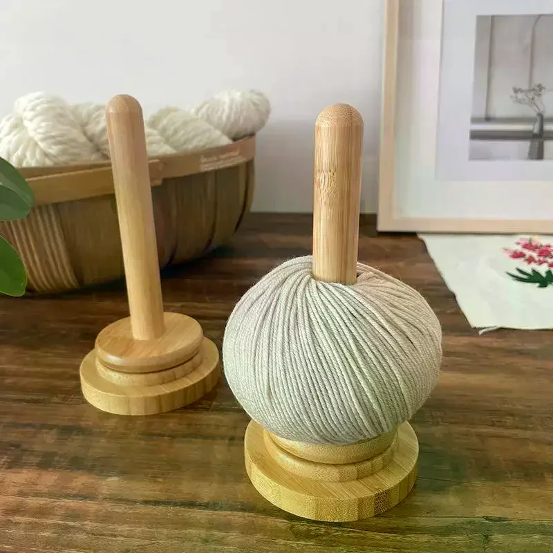 /HTF/Wood Yarn Stand Yarn Spool Home Braided Yarn Spool Storage Stand Stable Non Slip Table Top Rotary Ball Wooden Winder Bamboo