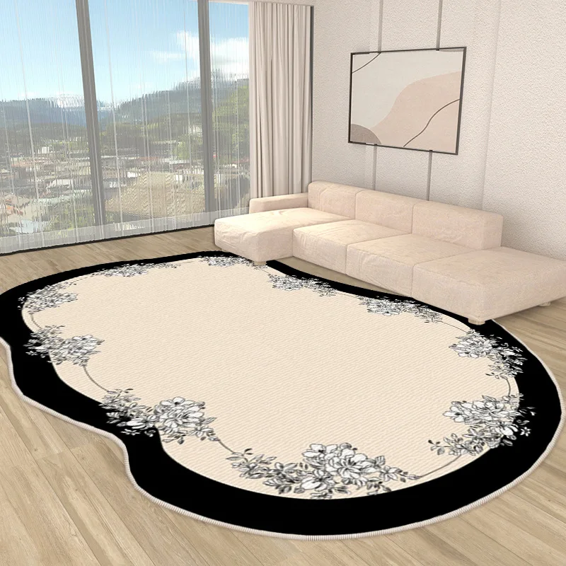 Irregular Oval Living Room Carpet French Style Luxury Home Thick Bedroom Rugs Sofa Non-slip Dirt-resistant Loop Velvet Floor Mat
