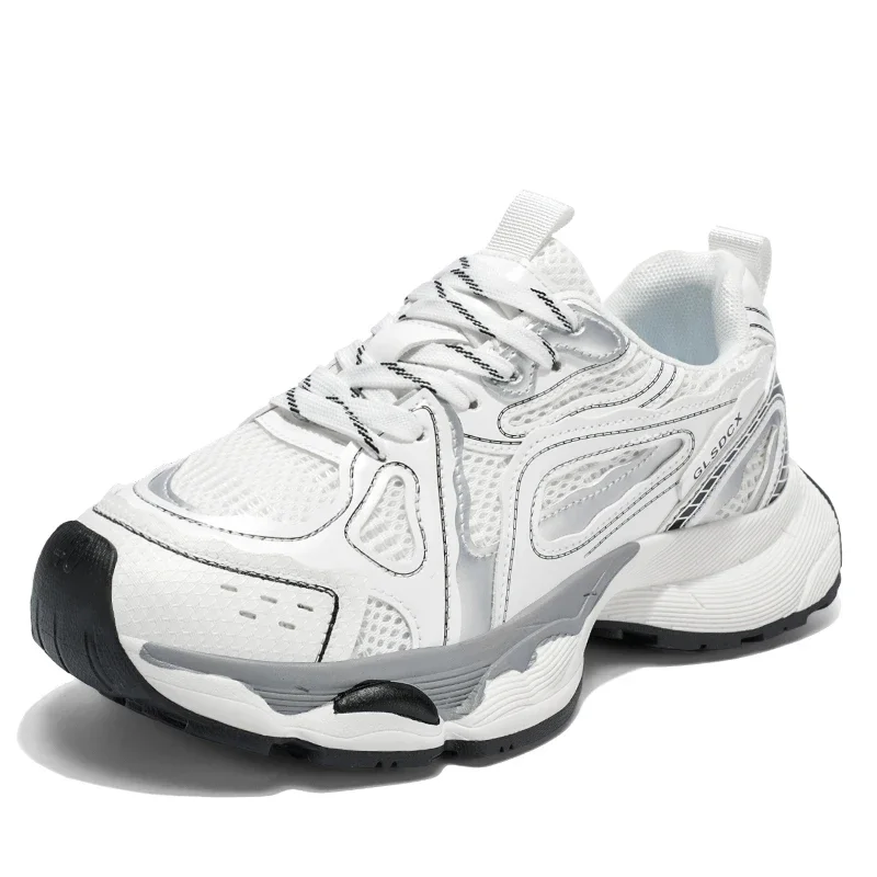 

Men's motorcycle shoes with thick sole, increased height, breathable mesh, fashionable and casual dad shoes