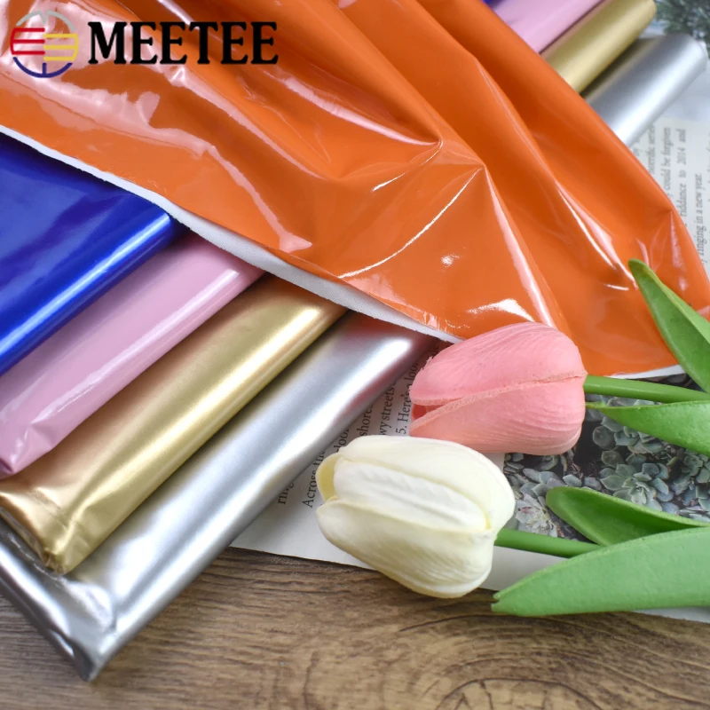

50/100*145cm Colored Glossy PU Leather Fabric Elastic Mirror Cloth for Dress Pants Waterproof Soft Fabrics DIY Sewing Material