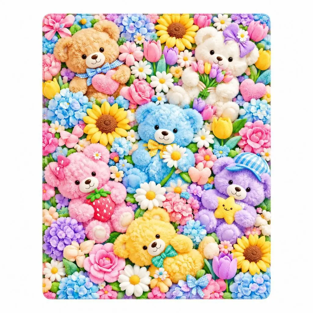 Plush Bear Flannel Blanket Lovely Rabbit Super Soft Cozy Throw Blanekt Sofa Office Nap Birthday Gift for Daughter Bedroom Deocr