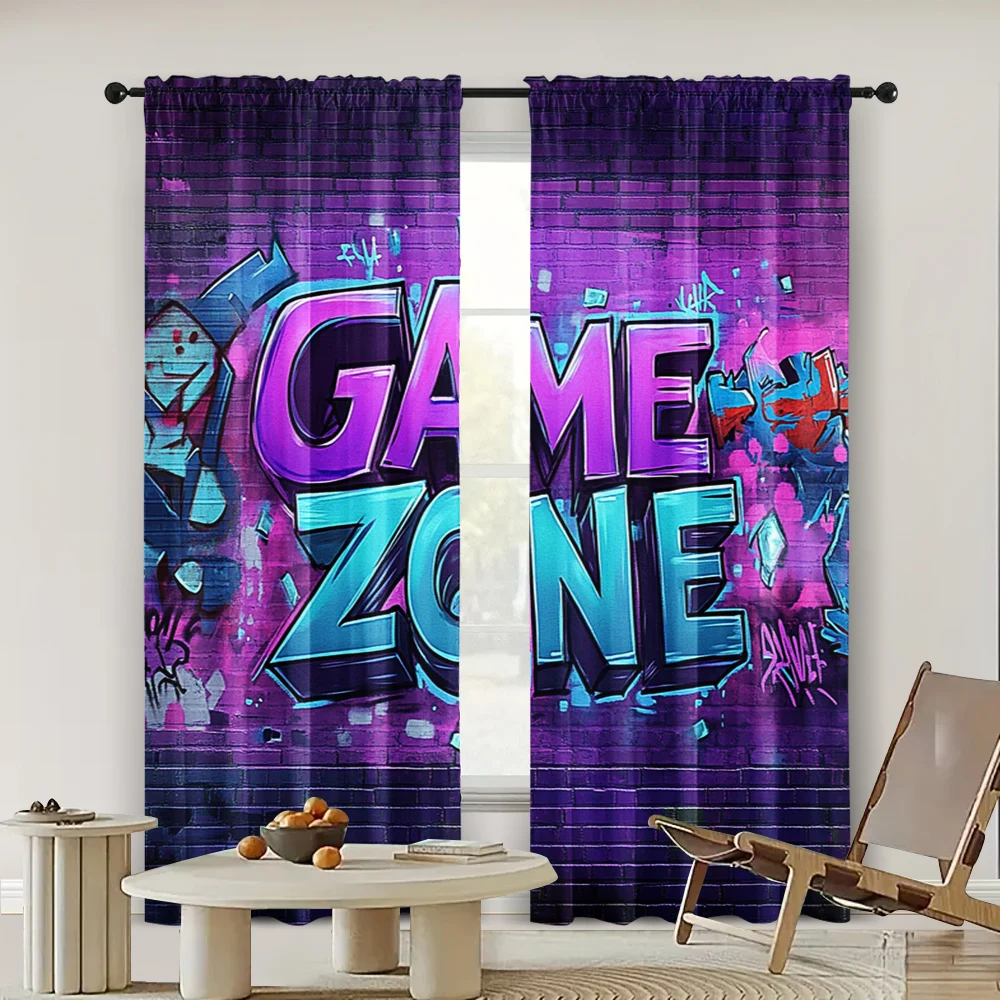 2pc,  Window Treatment Curtains Lively game night Versatile Durable Polyester,Without Electricity Birthday Party Perfect for