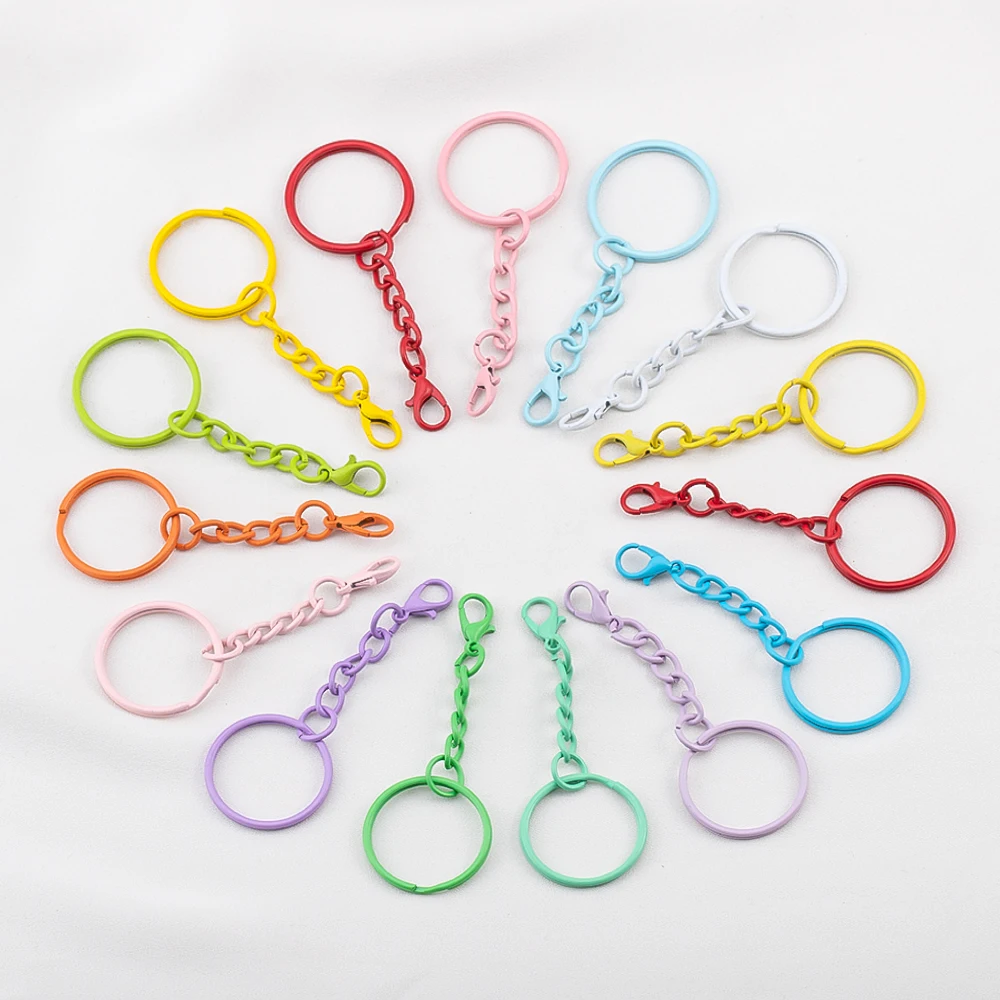 

10/20Pcs 25mm Colored Keyrings With Chains Lobster Clasps For DIY Jewelry Making Key Ring Connector Hooks Bag Buckle Accessories