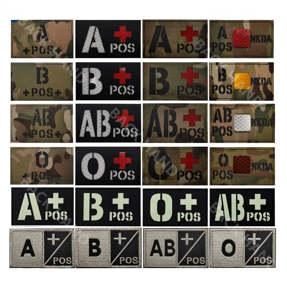 Reflective IR  Large Blood Type A B O Night Identification Badge First Aid Magic Patches Helmet Morale Badge Military Acessories