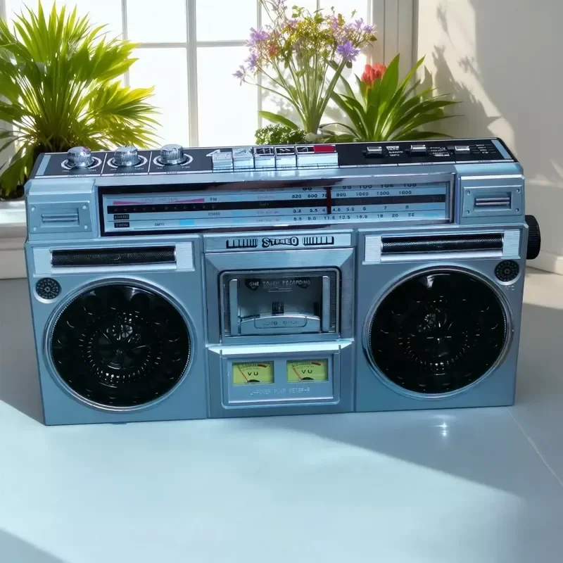 Vintage 2 Channel Stereo Cassette Player Bluetooth Tape Recorder Speaker Portable Retro Music System for Home Car Desktop Use