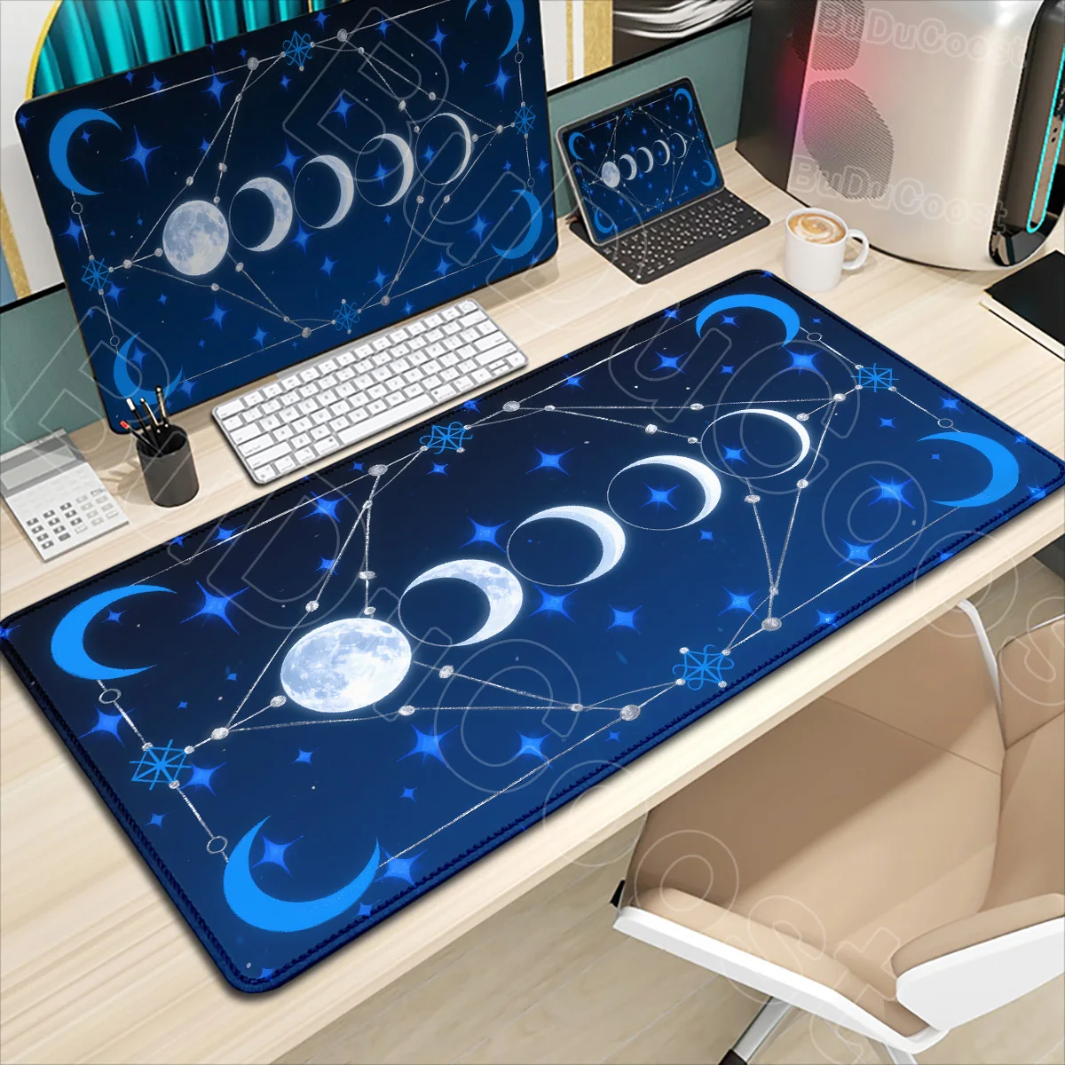 

Moon Pattern Art Mousepad Moon Space Desk Mat Mystical Mouse Pad Extra Large Kawaii Gaming Table Pad Moon XXL Desk Mats Non-slip