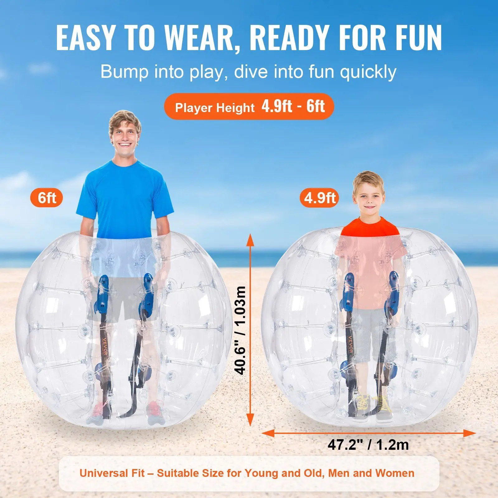 Bolas de amortecedor infláveis, 2 pacotes, bolas de sumo zorb de corpo de 4 pés/1.2m para adolescentes e adultos, bolas de bolha de hamster humano de pvc de 0.8mm de espessura para o