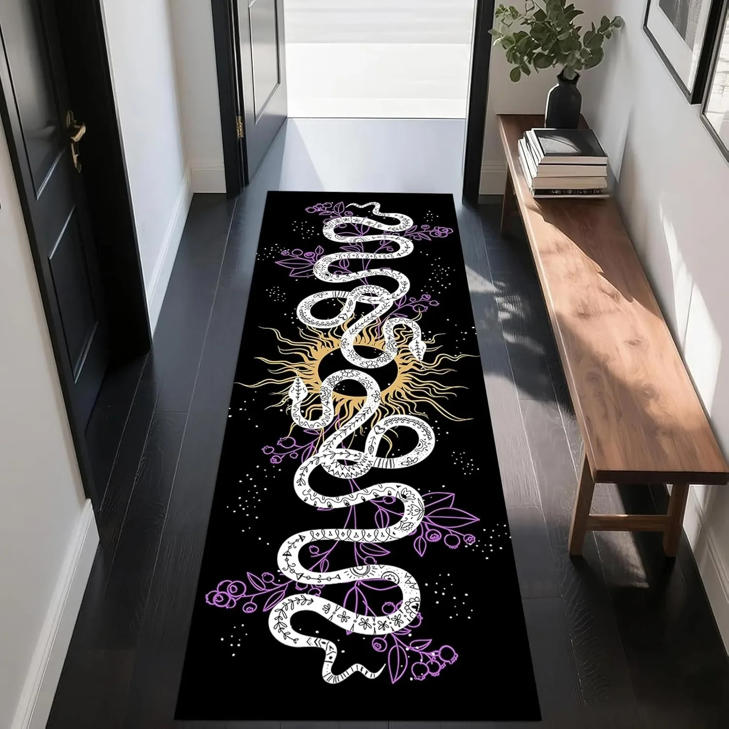 Flannel Long Runner Mat Gothic Moon Phase Star Print Anti Slip Absorbent Rug Hallway Bedroom Entrance Home Decor Floor Carpet