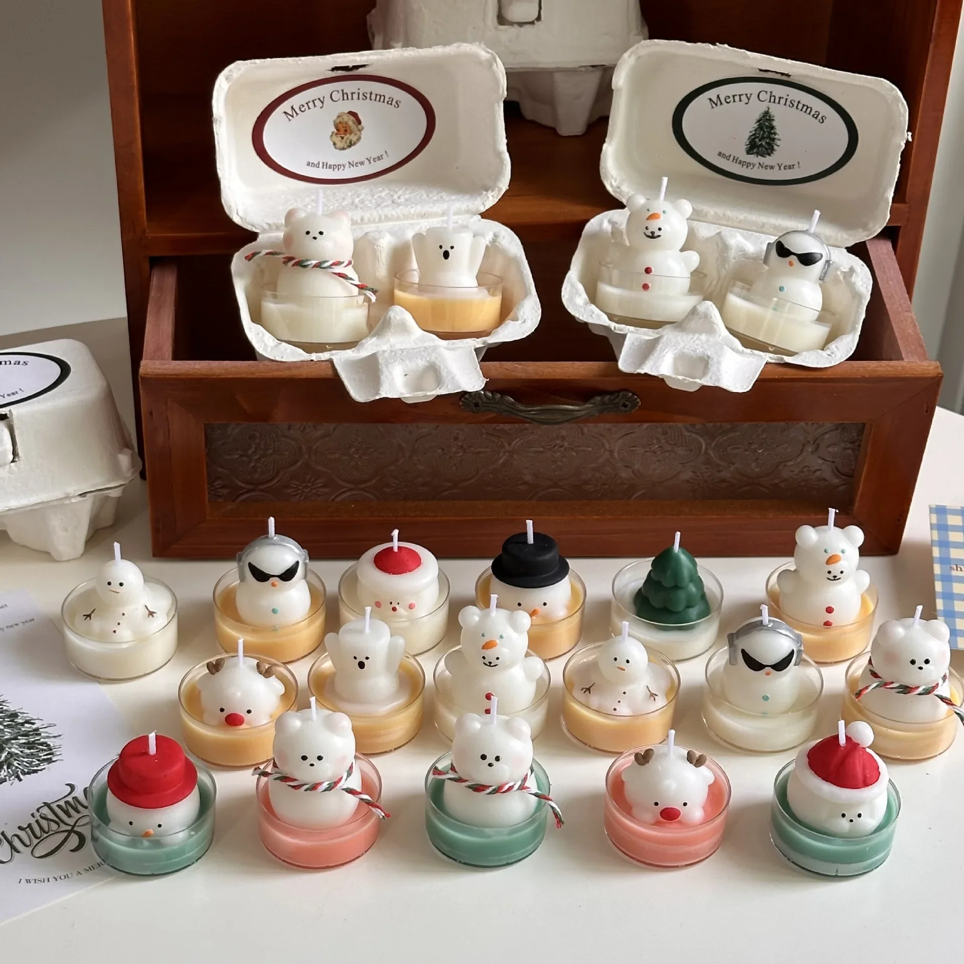 

Christmas Cute Hand-painted Aromatherapy Tea Wax Candle Snowman Winter Atmosphere Decoration Photo Props Holiday Gift Home Decor