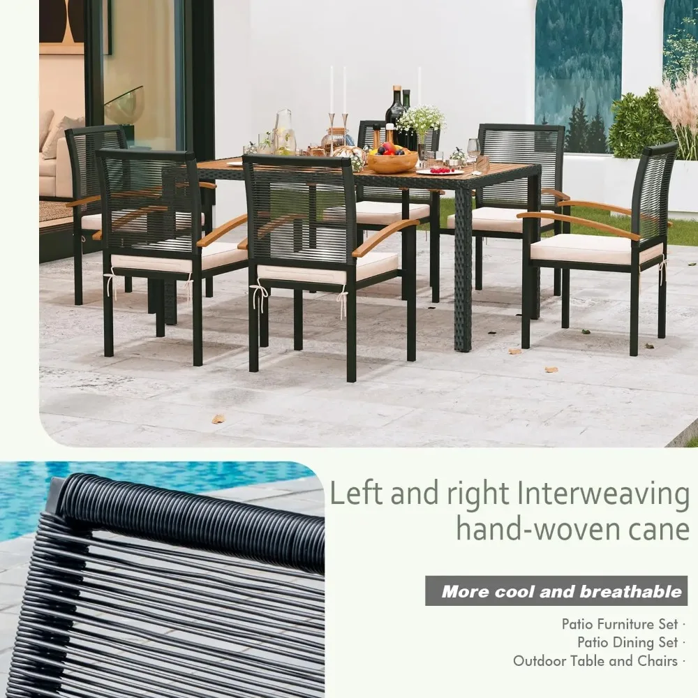 7 Pieces Outdoor Table & Chairs Outdoor Patio Furniture Set Wicker Patio Dining Sets for 6 Patio Table and Chairs Set for Garden image 4