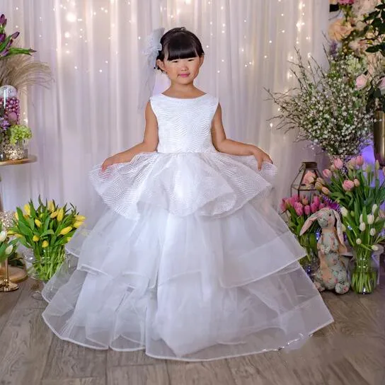 

Kids White Ivory Puffy Flower Girl Dress Tiered Organza Tulle First Communion Dresses Tulle Kids Little Bride Dresses