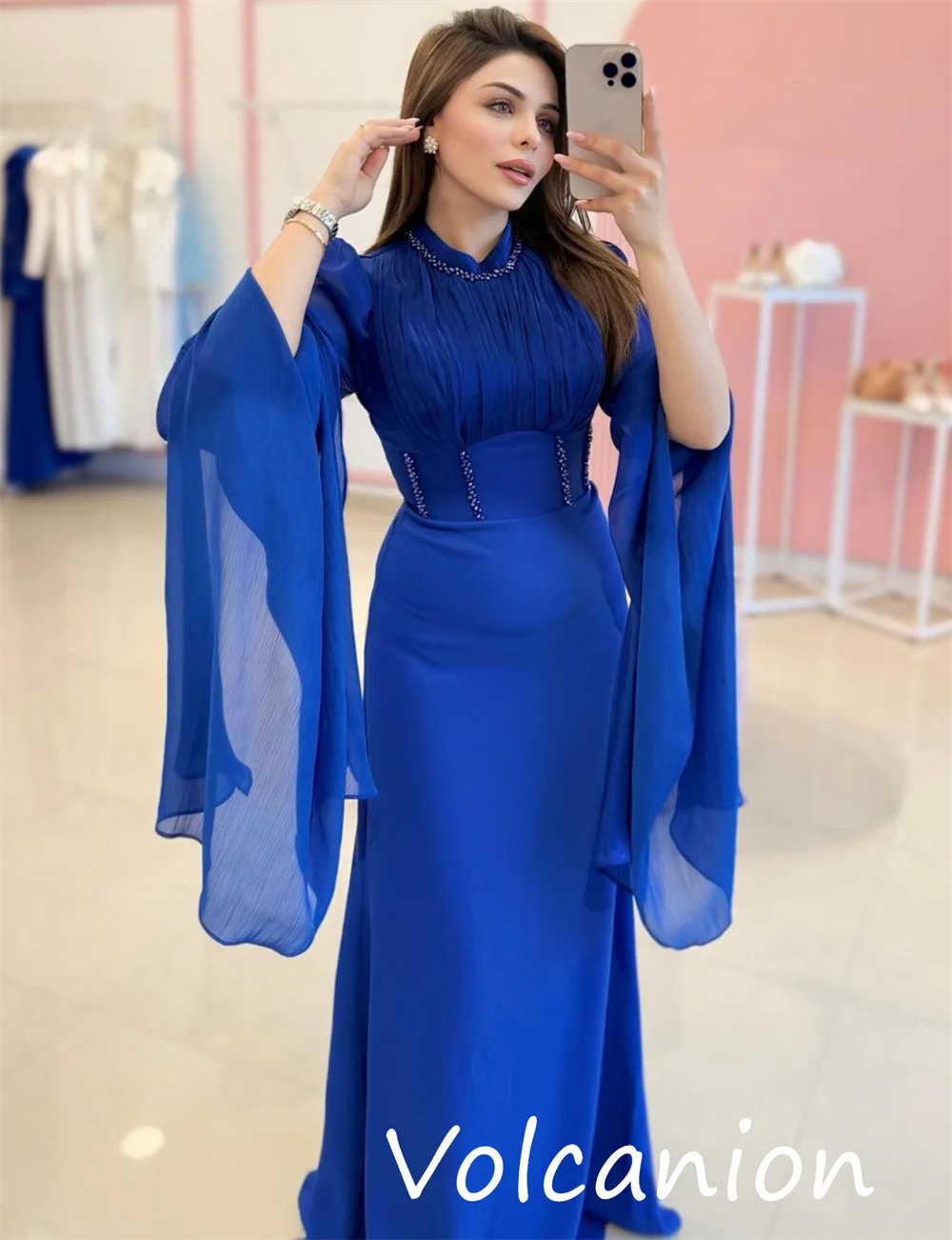 Customized High Quality Jersey Sequined Pleat A-line Scoop Neck Long Dresses Bespoke Occasion Classic Fashion