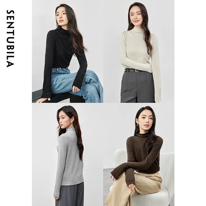 SENTUBILA Winter Cotton  Turtleneck Knitted Pullovers Casual Straight Embroidery Long Sleeve Tops 2024 Female Clothing 144S57107