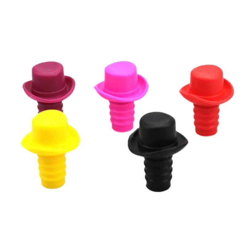 1pc Creative Fashion Mini Top Hat Wine Stopper Silicone Champagne Bottle Cap Personalized Sealing Plug Multicolor