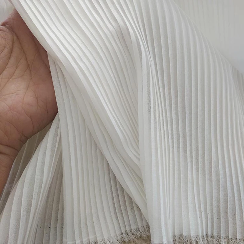 High Twist Pearl Chiffon Elastic Fabric High Temperature Crimping Soft Drape Organ Pleats Handmade DIY Dress Skirt Lace Fabric