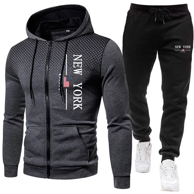 Men's Jacket Tracksuit Casual Zip Hooded Sweatshirts Dot Coat Outdoors Sports Clothing Autumn Winter Quality Single Tops Pants - view 4