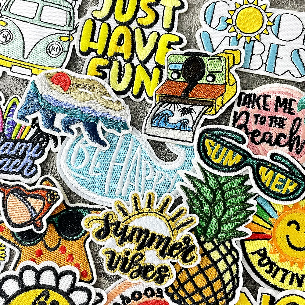 Sea Wave Whale Iron on Patches for Clothes Embroidered Patch Cover Repair Hole Stickers Appliques Embroidery Parches Decoration