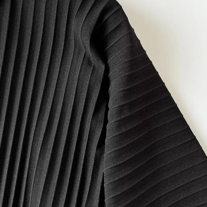 Dave&Di British Fashion Office Ladies Neck Zipper Loose  Round Pleated Top Black Casual Summer T-Shirt Women