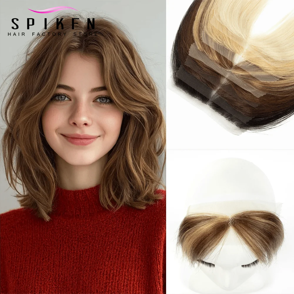 SPIKFN Bangs Lace Base Human Hair Sided Bangs Real Hairpiece Invisible Breathable Smooth Bangs for Women Daily Use Air Bangs