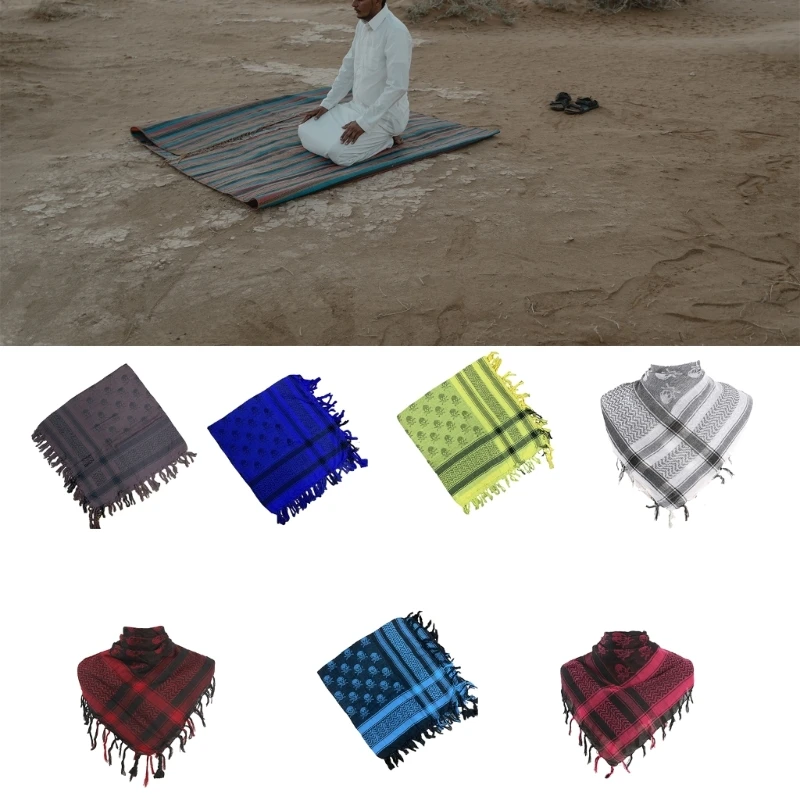 Skull Pattern Arab Keffiyeh Shemagh Square Scarf Lightweight Neck Warmer Cover Desert Scarves Shawl Headwrap for Camping