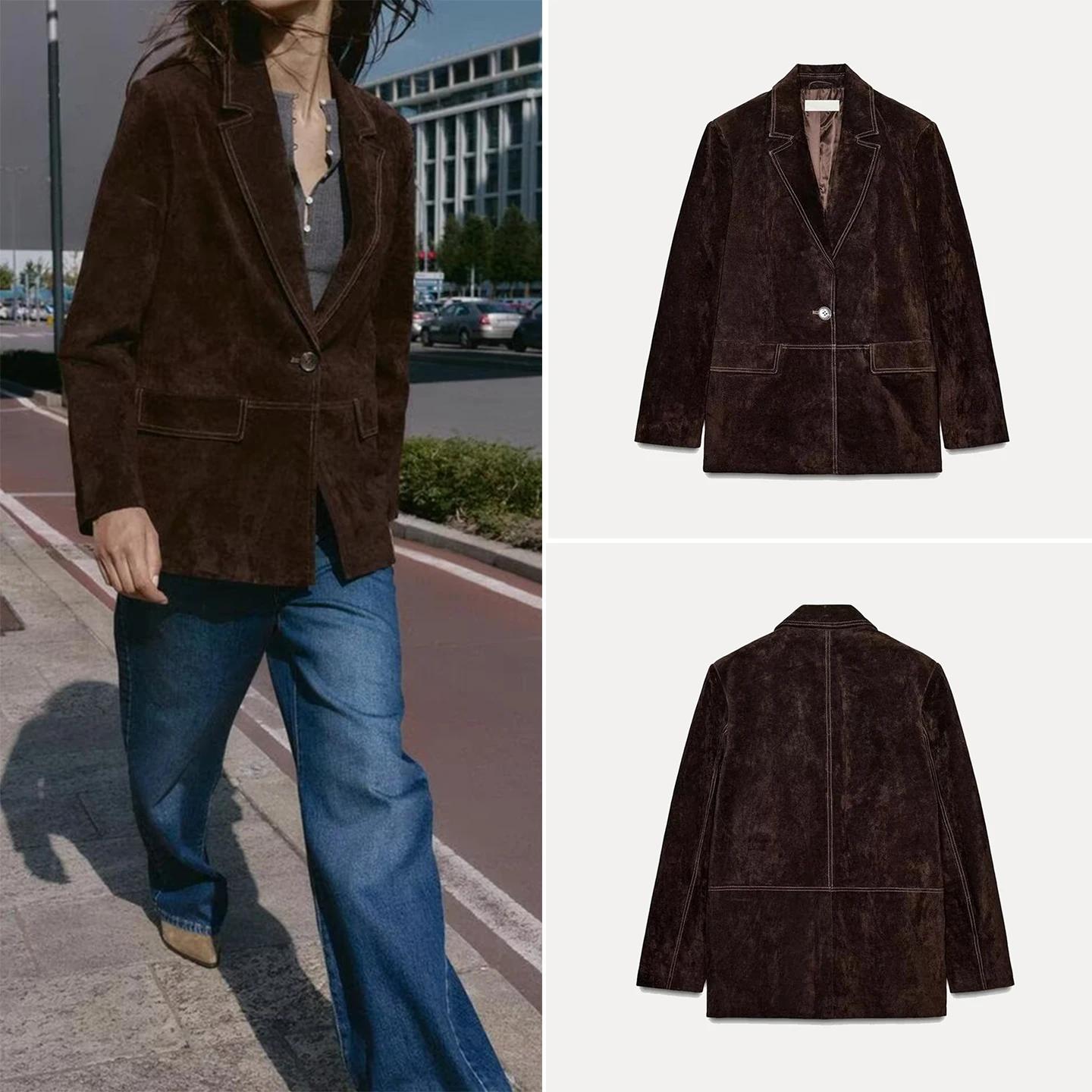 

Ele Straight Leg Suit Jaet for Women Faionable mat Sle Long Sve Button Closure Autumn 2025 New Arrival