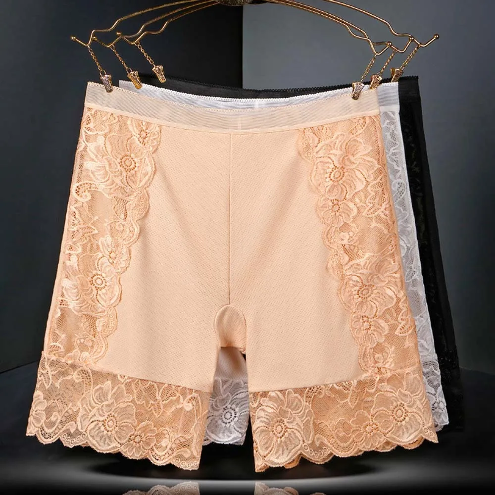 Summer Korean Flower High Waist Lace Ice Silk Safety Short Pants Stretch Shorts Intimates Women Briefs