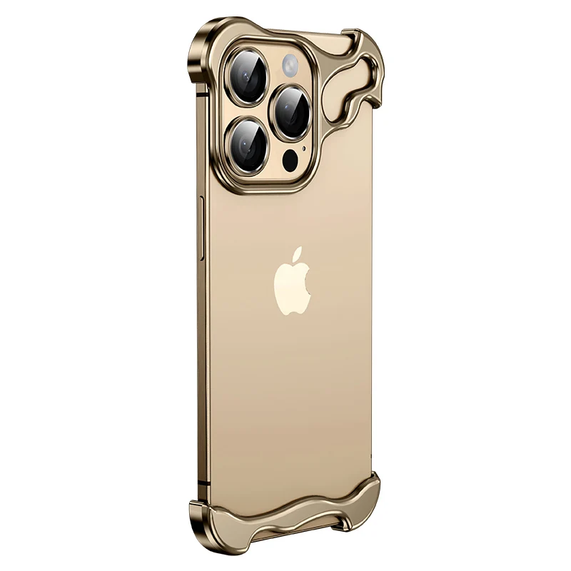 For iPhone 16 15 14 13 12 Pro Max Fashion Aluminum Alloy Borderless Phone Case Alien Lens Protection Shockproof Bumper Cover