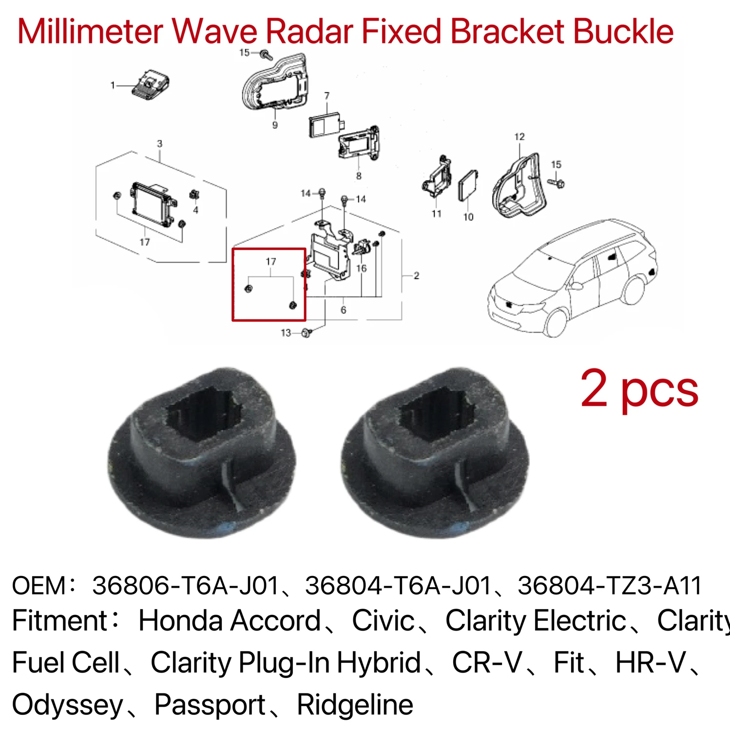 36806-T6A-J01 36804-T6A-J01 36804-TZ3-A11 Millimeter Wave Radar Bracket Socket Ball Buckle For Honda Accord Civic CR-V Fit HR-V