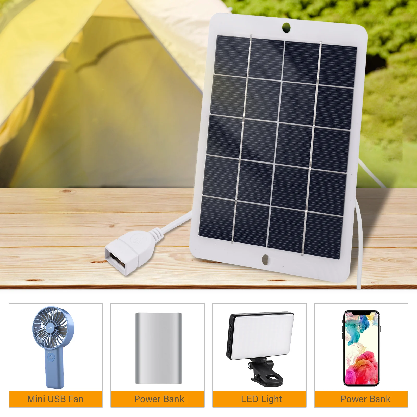 3W 5V USB Portable Solar Charger Power Bank Waterproof for Camping for Charging Mobile Phones Mini Fans LED Light Home Camera