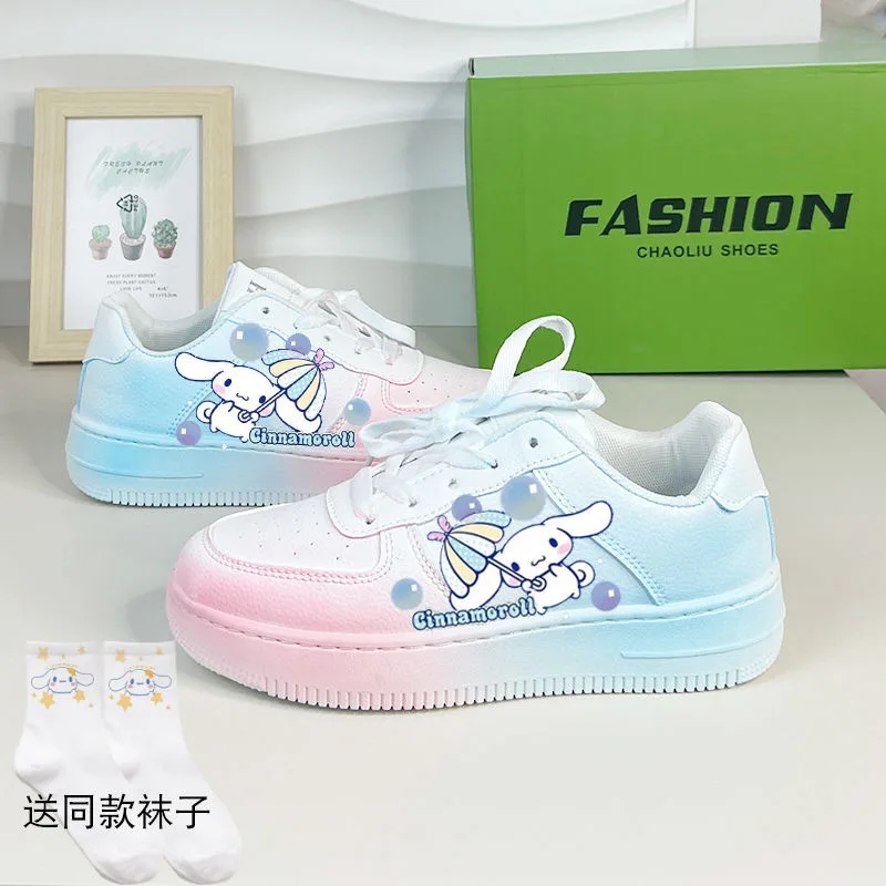 Hello Kitty Board Shoes Sanrio Kuromi Tennis Shoes Cinnamorol Basket Shoes Kawaii Kids Casual Sneakers Cartoon Kitty White Shoes